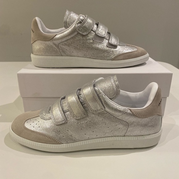 Isabel Marant Beth Sneaker in Metallic Silver Leather sz 39 New in Box - Picture 2 of 9
